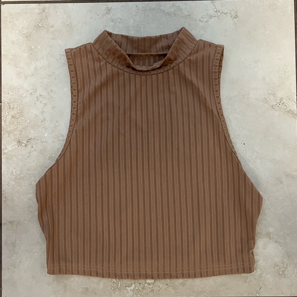 Brown ripped knit crop top
